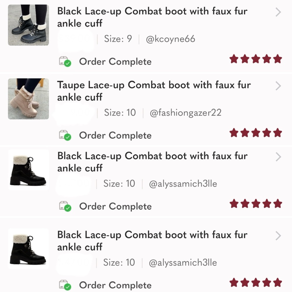 Black Lace-up Combat boot with faux fur ankle cuff - Picture 10 of 13